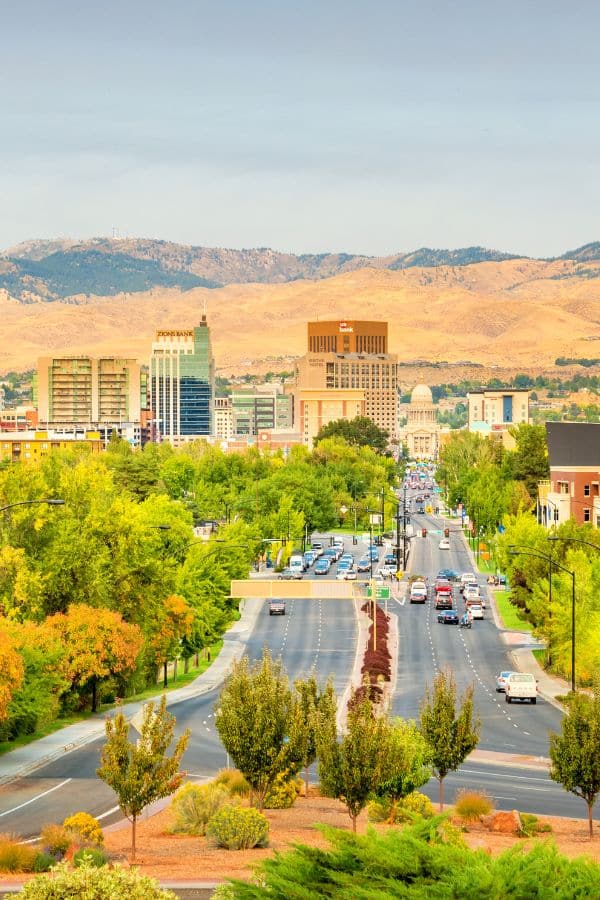 image of the Boise skyline from the local train depot